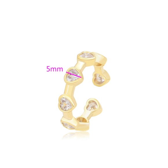 14k Gold Plated Heart Ring Adjustable Women’s Luxury Jewelry - Picture 5 of 13